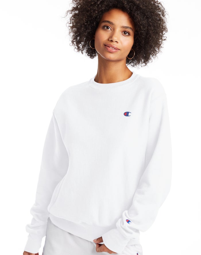 Champion Reverse Weave Boyfriend Crew White Sweatshirt Womens - South Africa TGALHV239